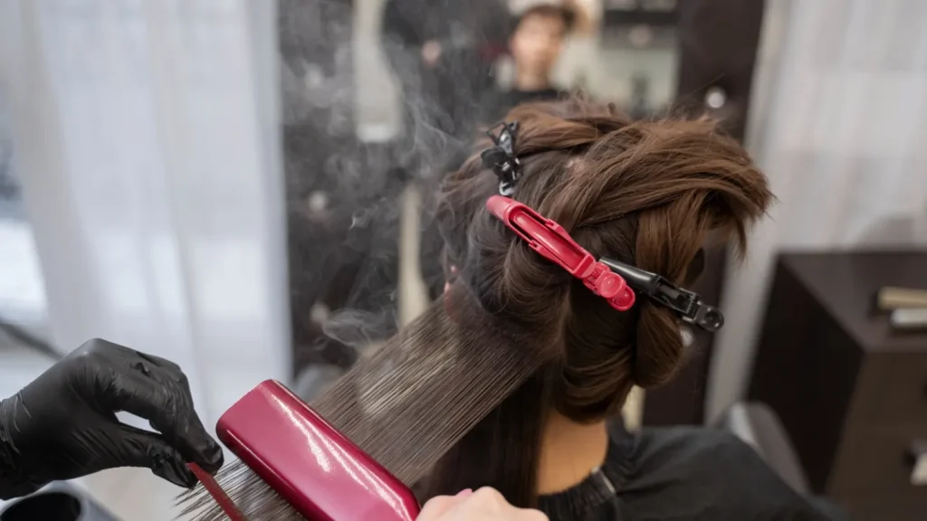Professional Hair Styling With Flat Iron Treatment
